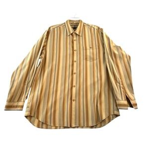 Tommy Bahama Mens 100% Silk Striped Long Sleeve Button Up Shirt Gold/Blue  XL